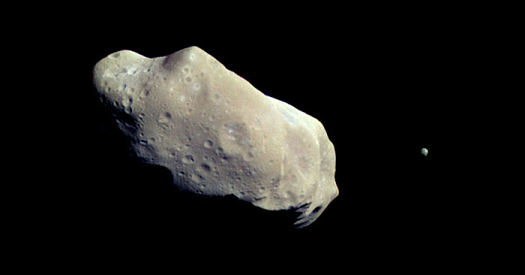 Asteroid Ida (left) and its moon Dactyl (right)