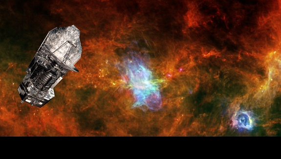 The Herschel Space<br /><br />Observatory with the Vela-C Star-Forming Region in the Background