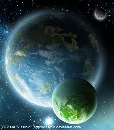 Artist Concept of an Earth Like Planet with a Moon